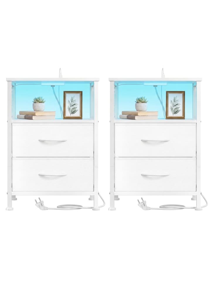 2er-Set: Nachttisch Bellah in Weiß - (B)39.6 x (H)60.4 x (T)30 cm