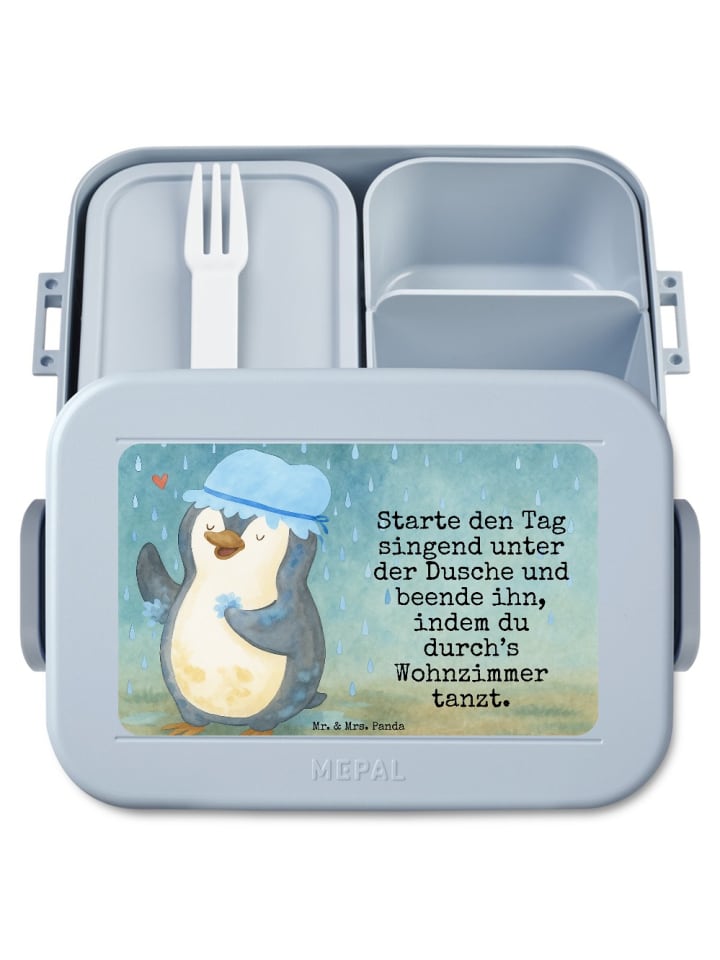 Bentobox Pinguin Duschen Design mit Spruch in Blau Pastell