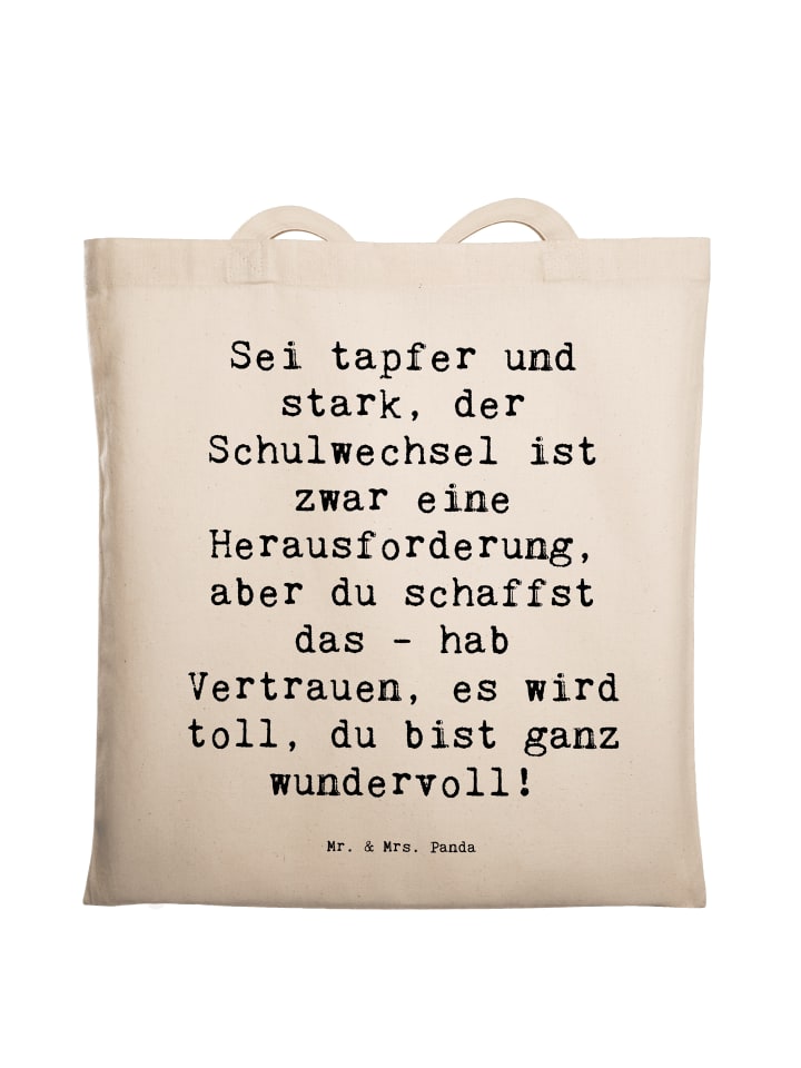 Umhängetasche Spruch Einen Schulwechsel bewälti... in Creme
