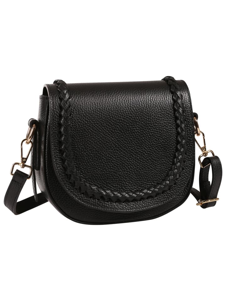 Toscanto Schultertasche, Umhängetasche Leder schwarz ca. 21cm
