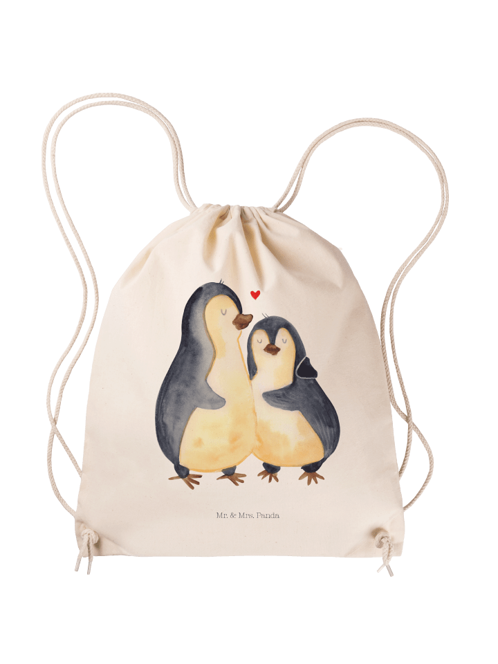 Turnbeutel Pinguin umarmen ohne Spruch in Creme