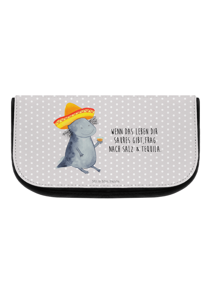 Make-up-Täschchen Axolotl Tequila mit Spruch in Grau Pastell