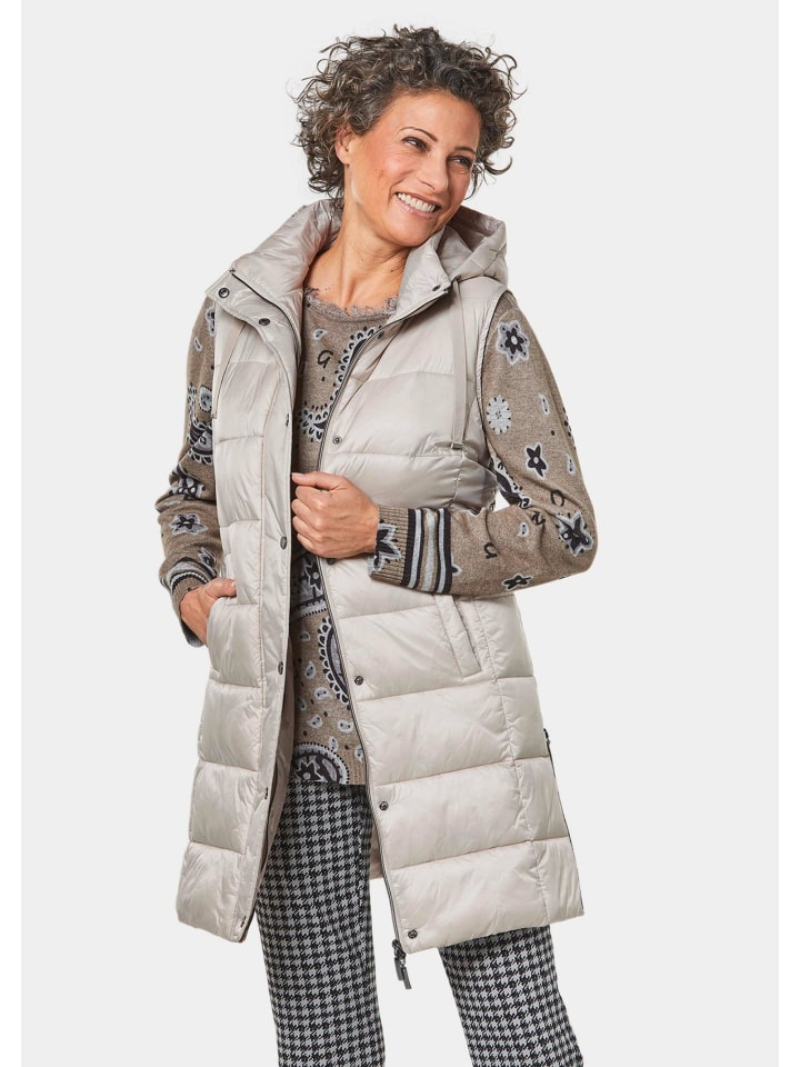 Kurzgröße:  Elegante Kapuzenweste mit Ripsbändern in hellbeige