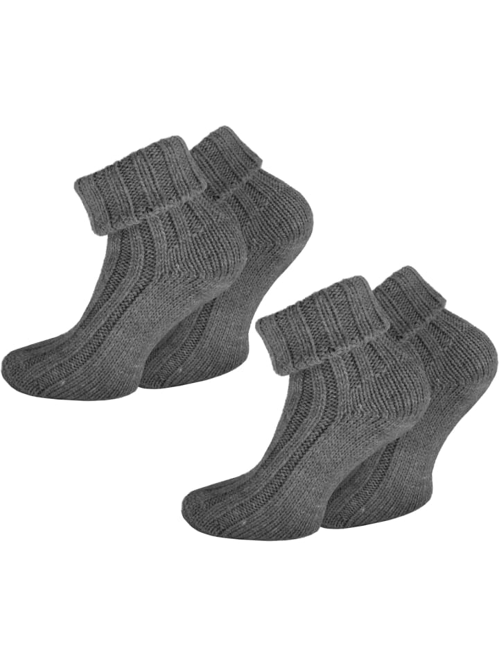2 Paar Alpaka-Socken mit Umschlag in Mittelgrau