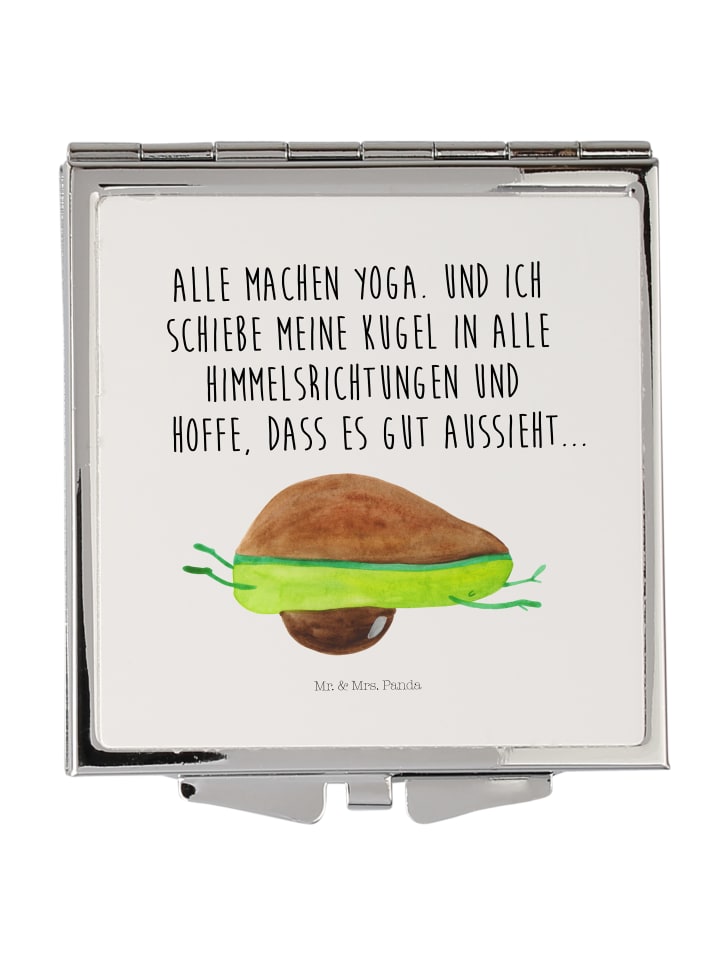 Klappbarer Spiegel Avocado Yoga mit Spruch in Weiß