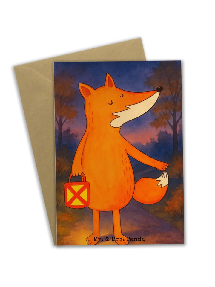 Grußkarte Fuchs Laterne Design ohne Spruch in Weiß