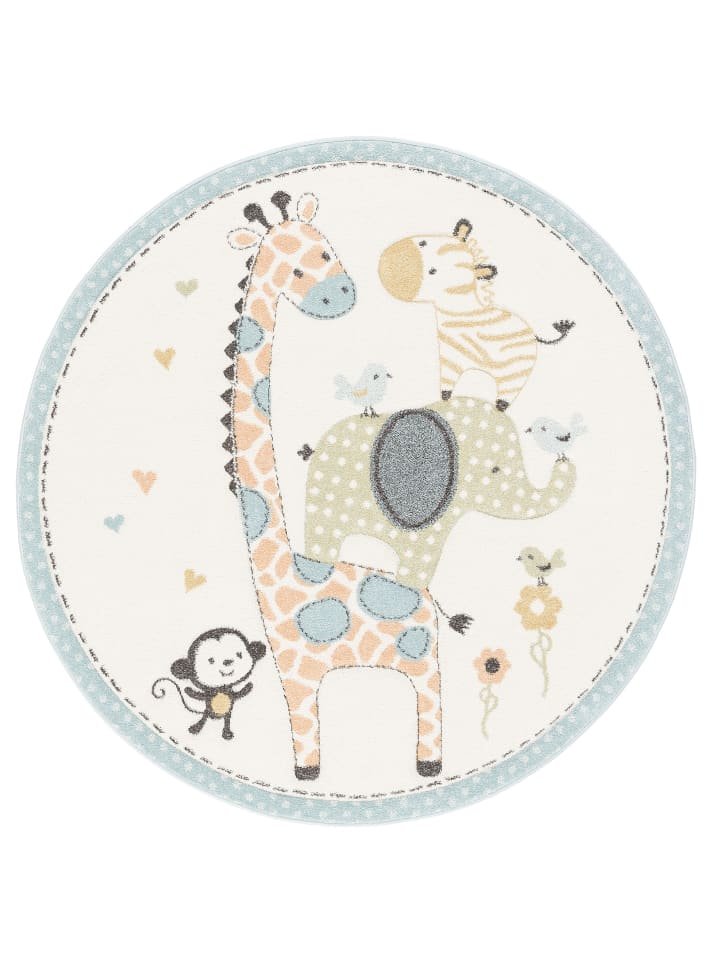 Kinderteppich Maui Kids Safari Tiere Rund in bunt
