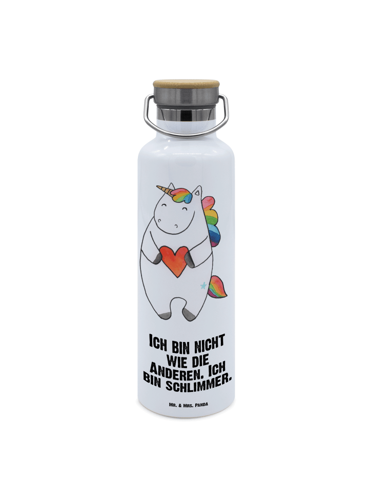 Trinkflasche Einhorn Herz mit Spruch in Weiß
