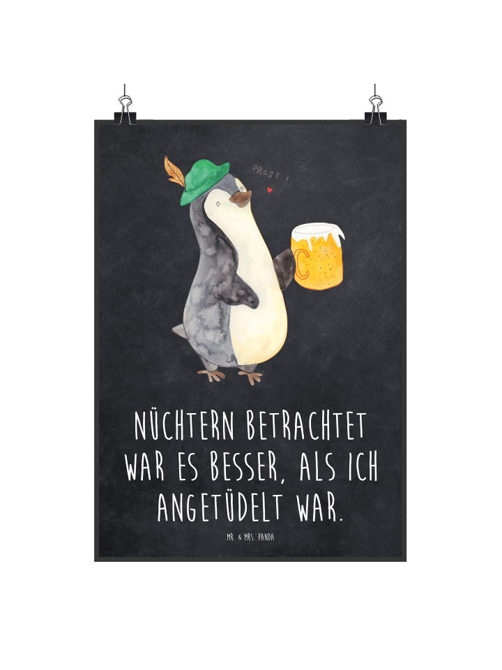 Art Print Pinguin Bier mit Spruch in Kreidetafel