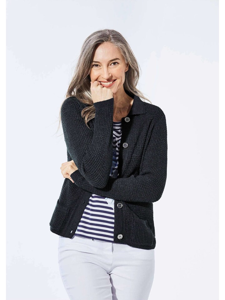 Kurzgröße:  Strickjacke mit Polokragen in marine