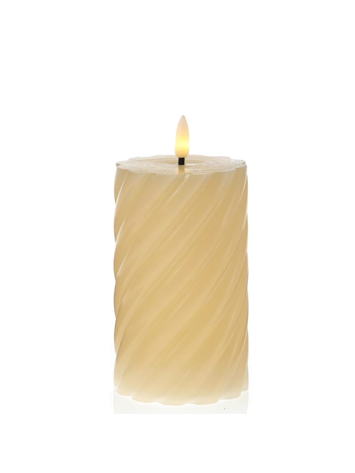 LED Kerze TWIST Echtwachs gedreht flackernd H: 15cm in creme