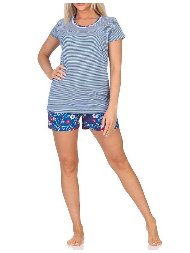kurzarm Schlafanzug Shorty Pyjama Streifen - 85340 in marine
