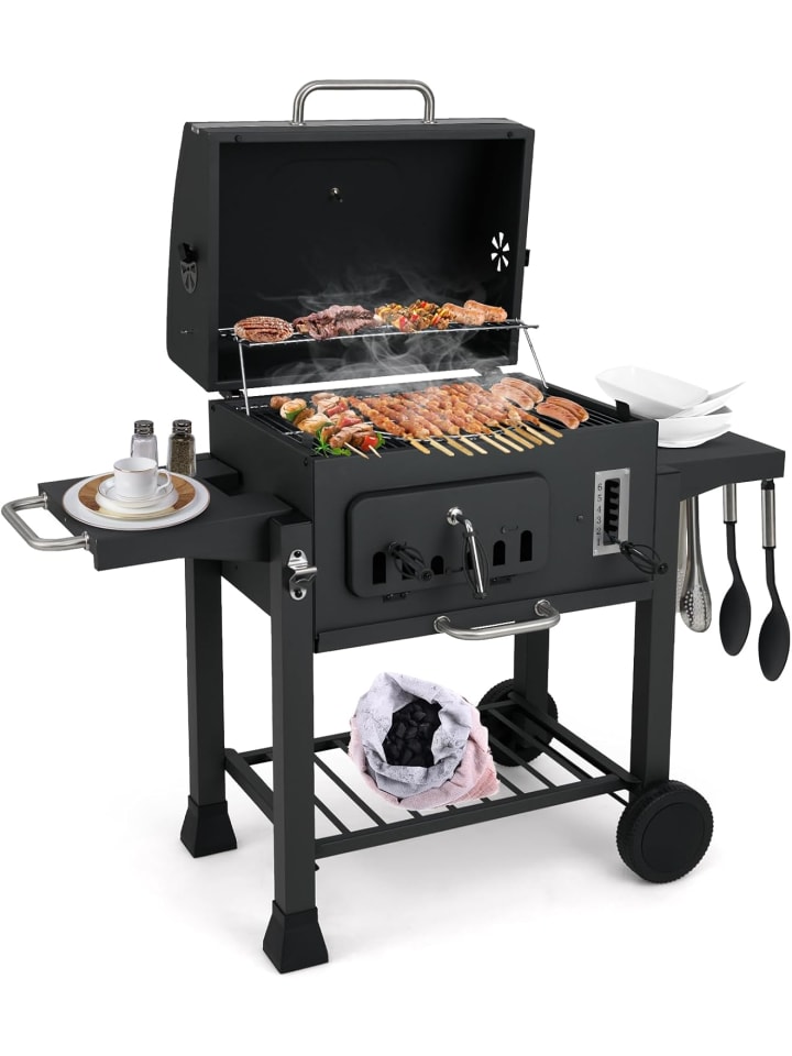 Holzkohlegrill Grillwagen in Schwarz