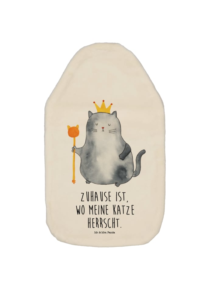 Wärmflasche Katze König mit Spruch in Weiß