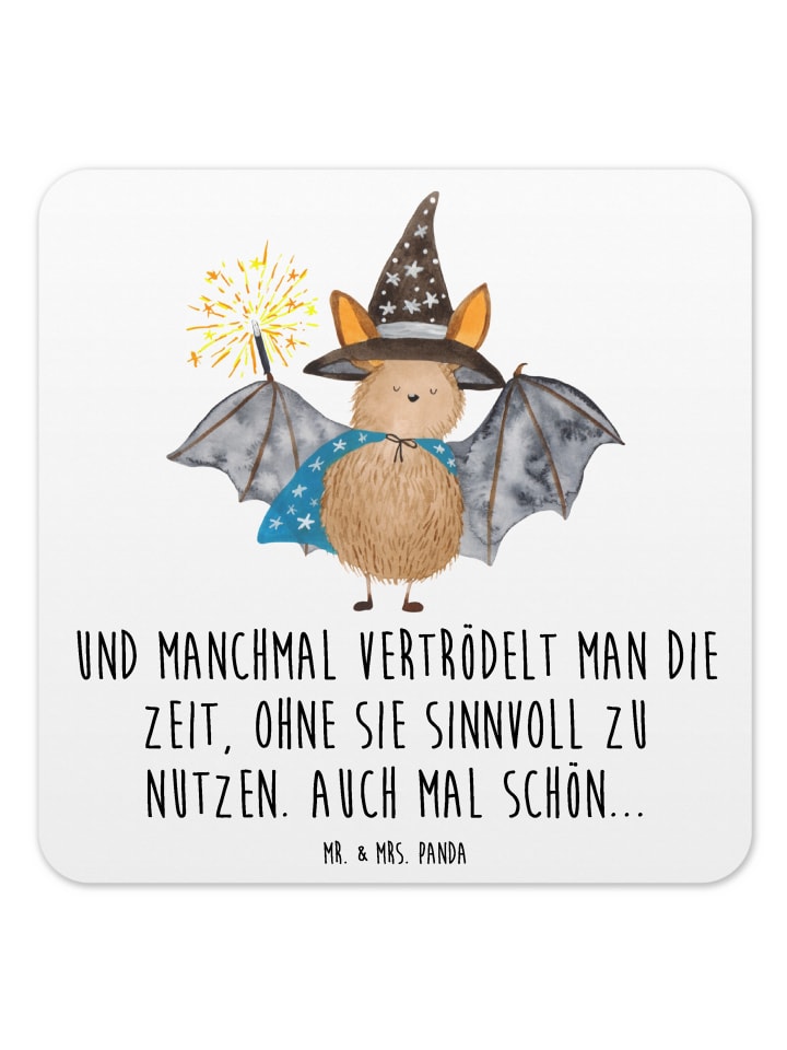 Bierdeckel Fledermaus Zauberer mit Spruch in Weiß