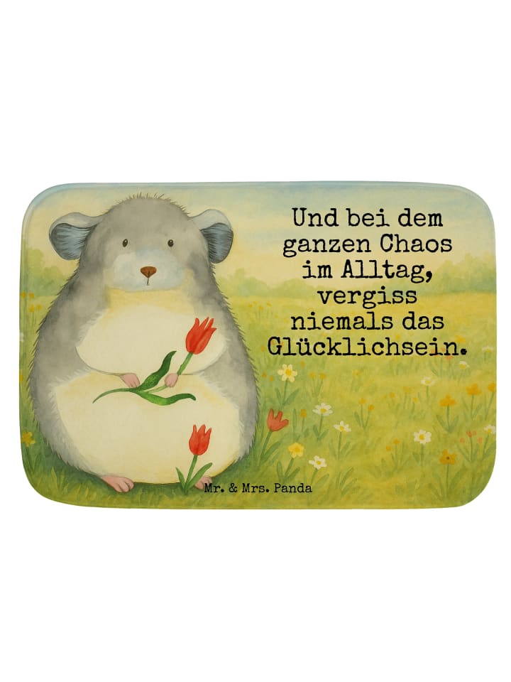 Badeteppich Chinchilla Blume Design mit Spruch in Weiß
