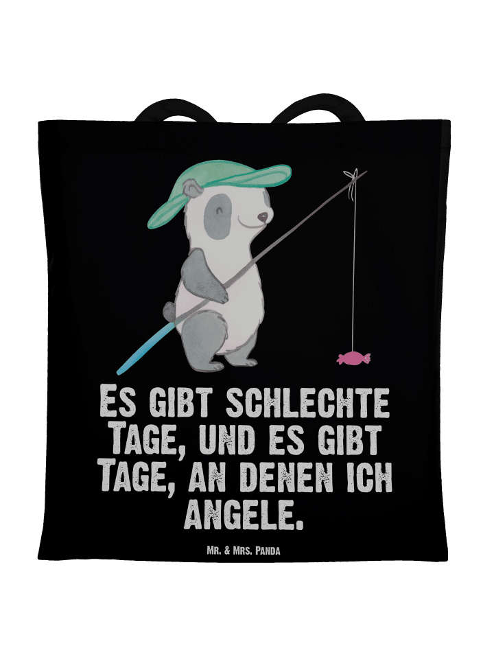 Tragetasche Panda Angeln mit Spruch in Schwarz