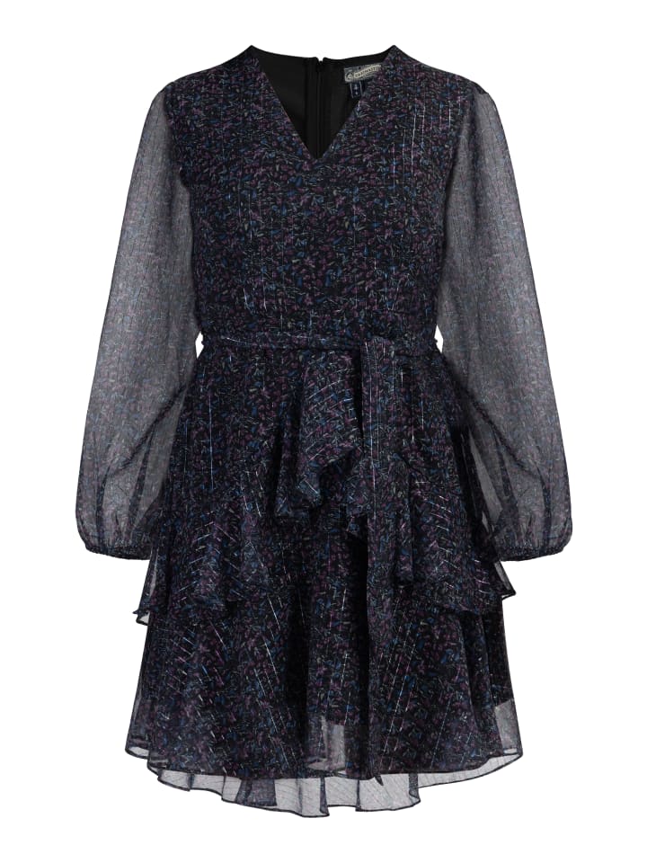 Damen Midi Langarmkleid in Schwarz Blumendruck