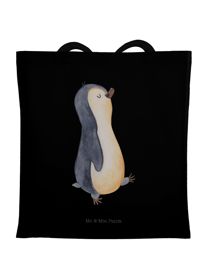 Shopper Bag Pinguin mHerzieren ohne Spruch in Schwarz