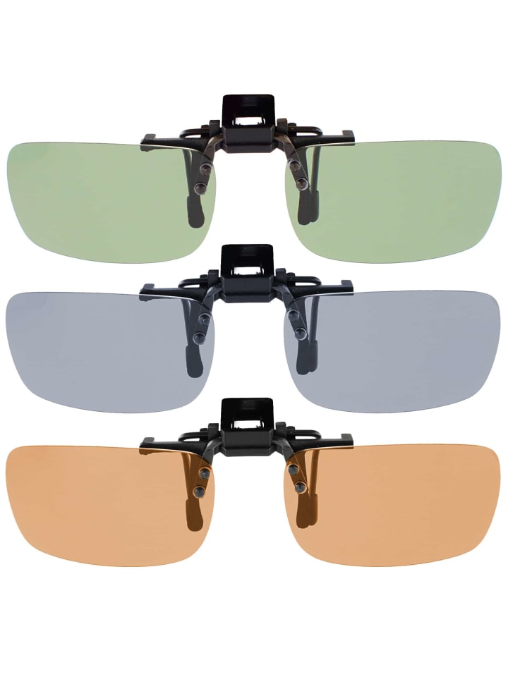 Clip On Sonnenbrille in Braun Schwarz Grau Set