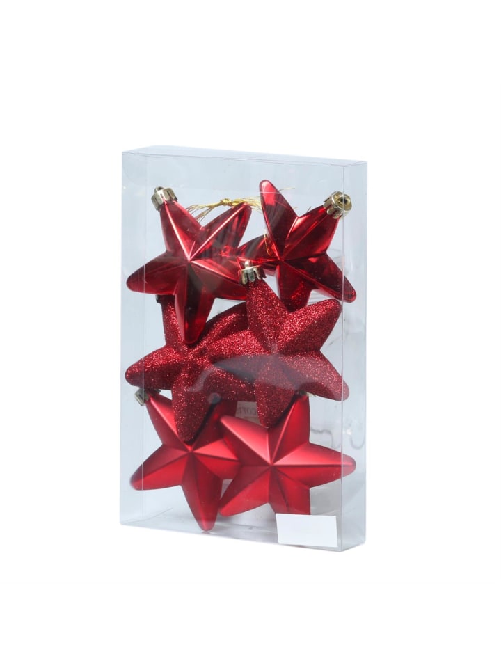 6er Set Weihnachtsbaumschmuck Sterne bruchfest H: 7,5cm in rot