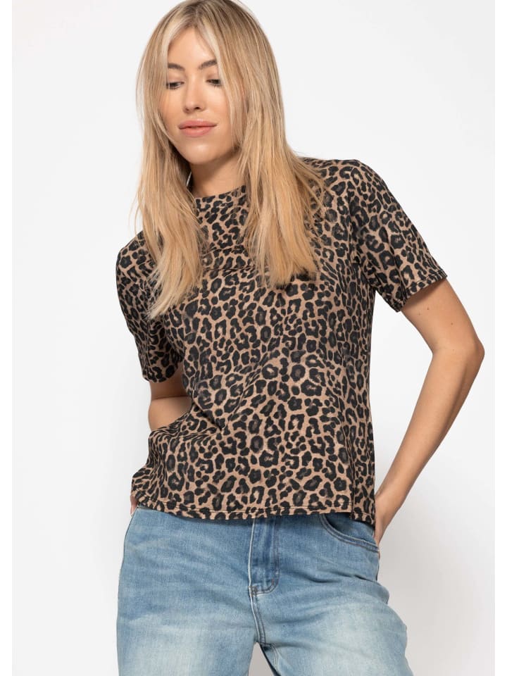 T-Shirt mit Leo-Print in Braun