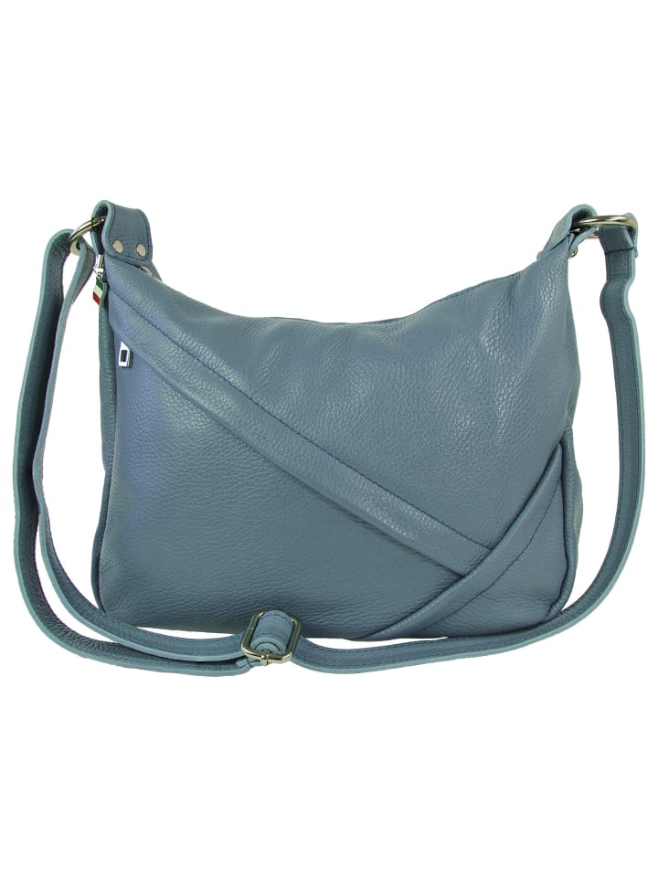 Florence Schultertasche Leder taubenblau ca. 35cm