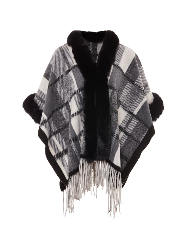 Women Poncho in Schwarz Wollweiss