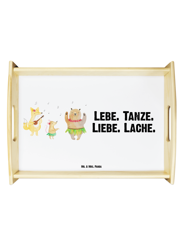 Tablett Holz Waldtiere Aloha mit Spruch in Weiß