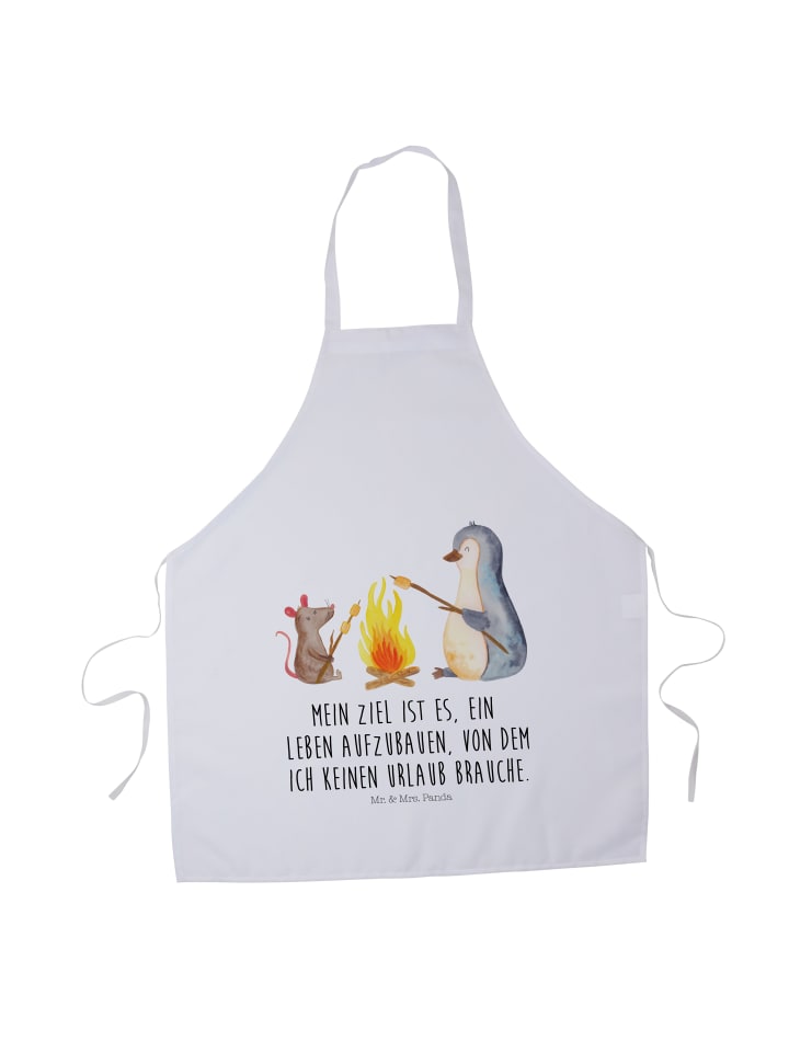 Schürze Pinguin Lagerfeuer mit Spruch in Weiß