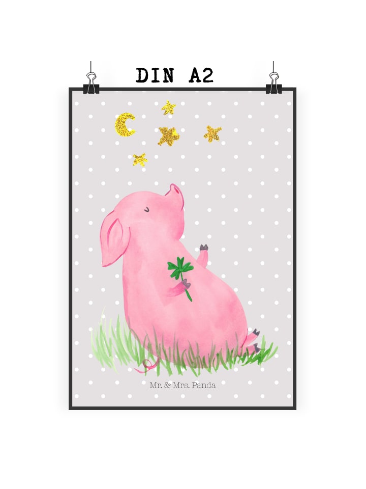 Poster Schwein Glück ohne Spruch in Grau Pastell