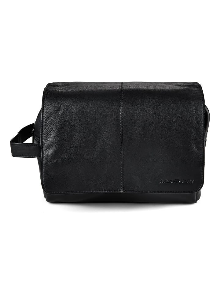 Vintage Kulturbeutel Leder 27 cm schwarz