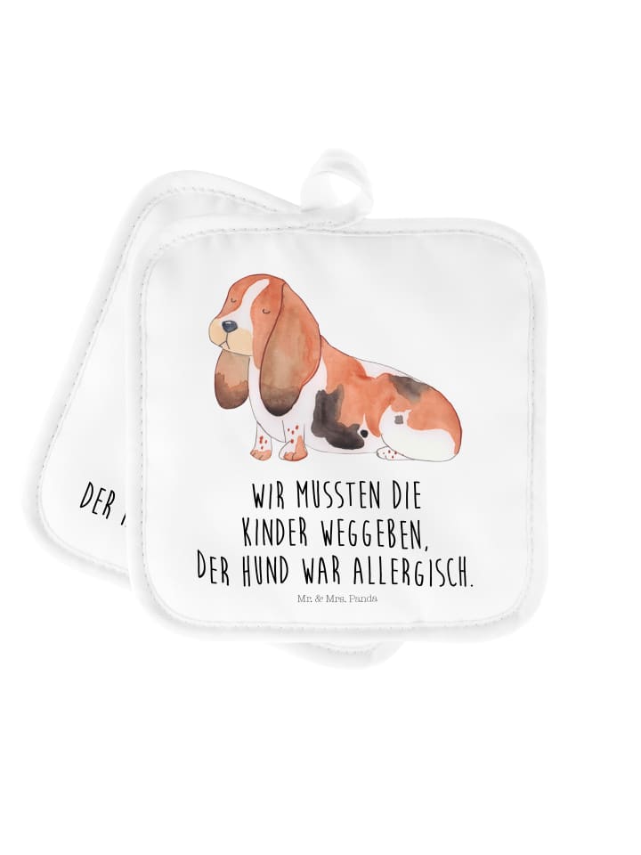 Topflappen Hund Basset Hound mit Spruch in Weiß