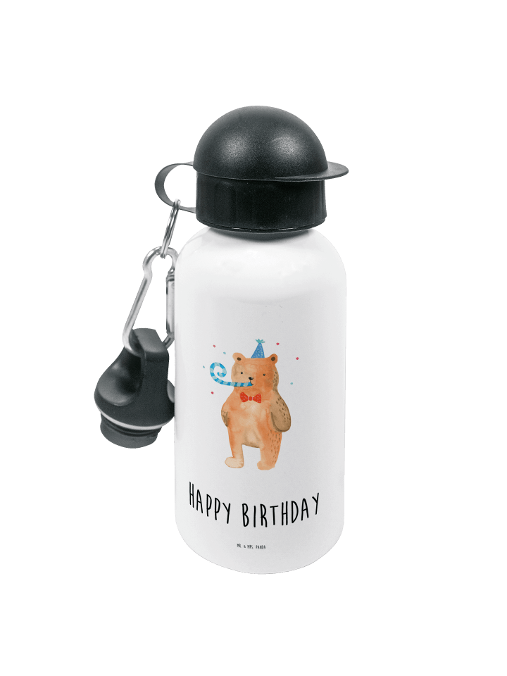 Trinkflasche Bär Geburtstag mit Spruch in Weiß