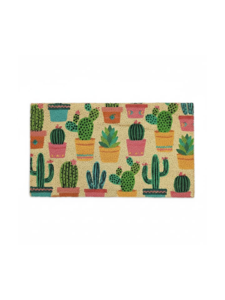 Kokosfußmatte "Kaktus" in Bunt - 75 x 42 cm