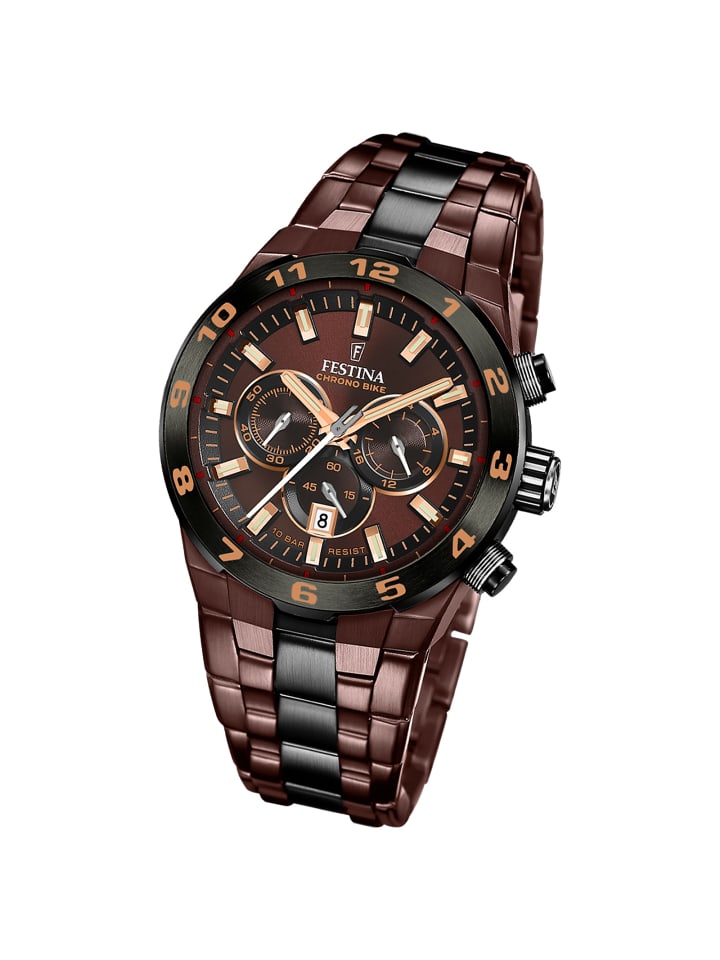 Chronograph-Armbanduhr Festina Chrono Bike braun, schwarz groß (ca. 44,5mm)