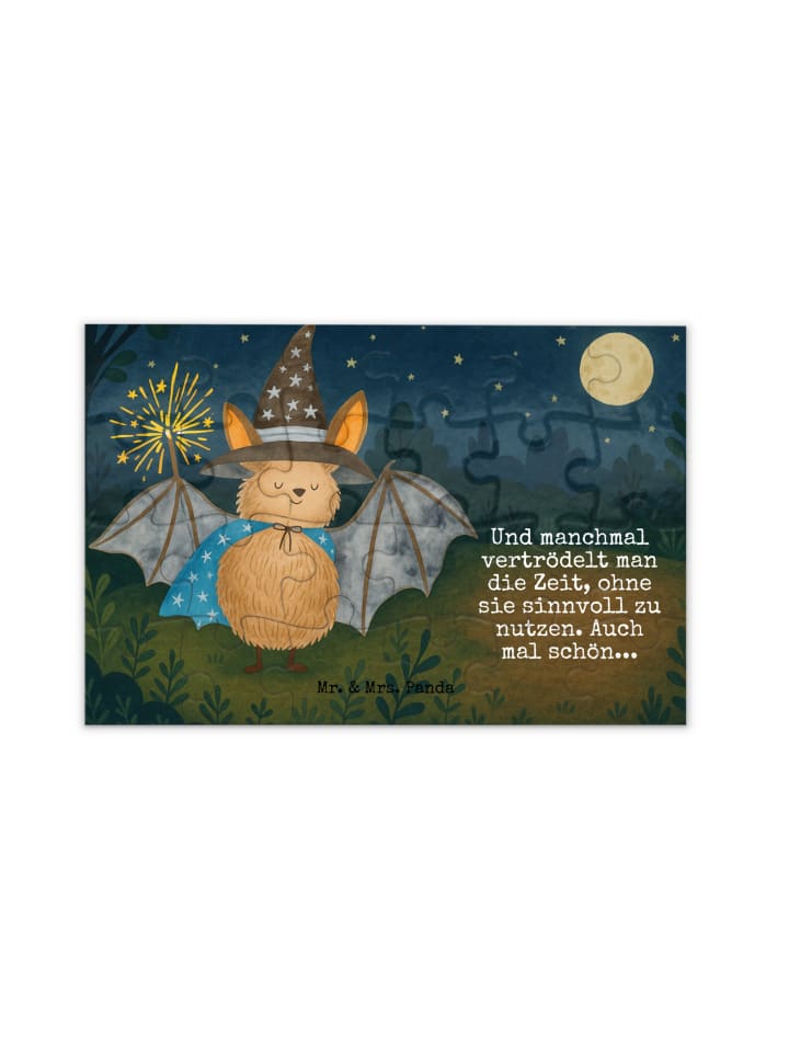 Puzzle Fledermaus Zauberer Design mit Spruch in Weiß