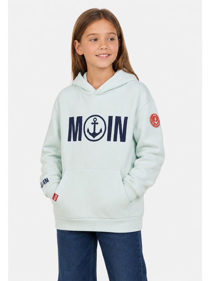 Hoodie Kapuze Frontprint Kängurutasche Look in Grün-2