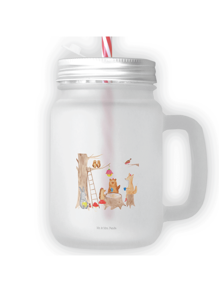 Trinkglas Mason Jar Waldtiere Picknick ohne Spruch in Transparent
