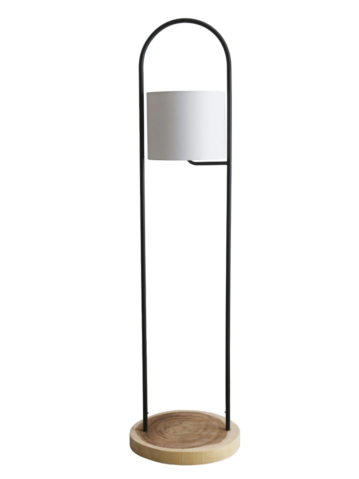 Stehleuchte 153 cm - Handgefertigte Lampe mit Akazienholz Standfuß in Weiß