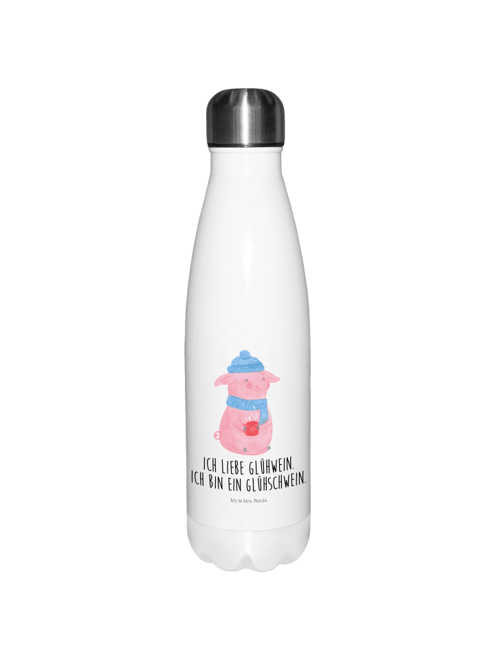 Trinkflasche Schwein Glühwein mit Spruch in Weiß