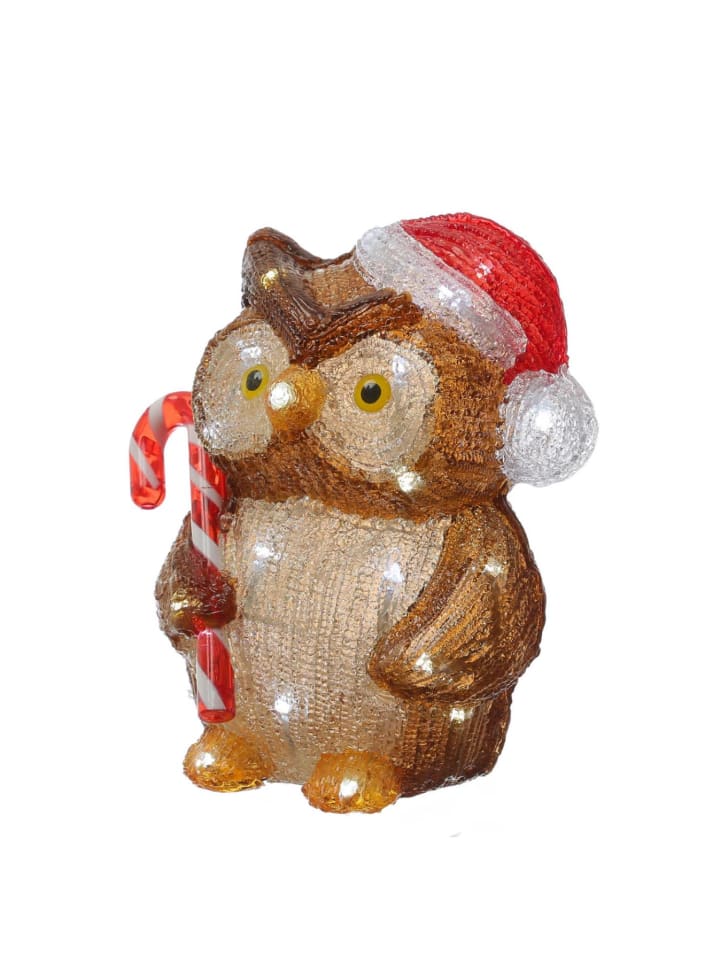 LED Eule mit Zuckerstange Acrylfigur H: 24cm in braun