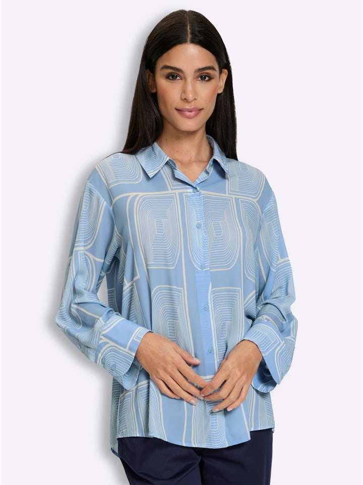Druck-Bluse in eisblau-champagner-bedruckt