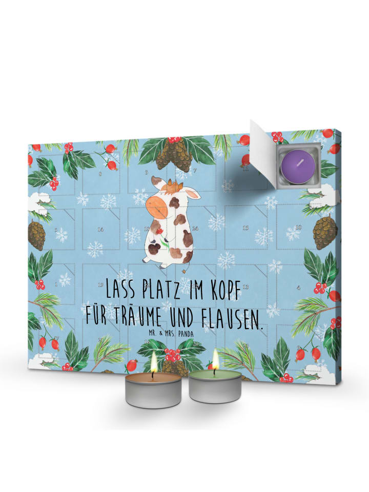 Adventskalender Kuh mit Spruch in Eisblau