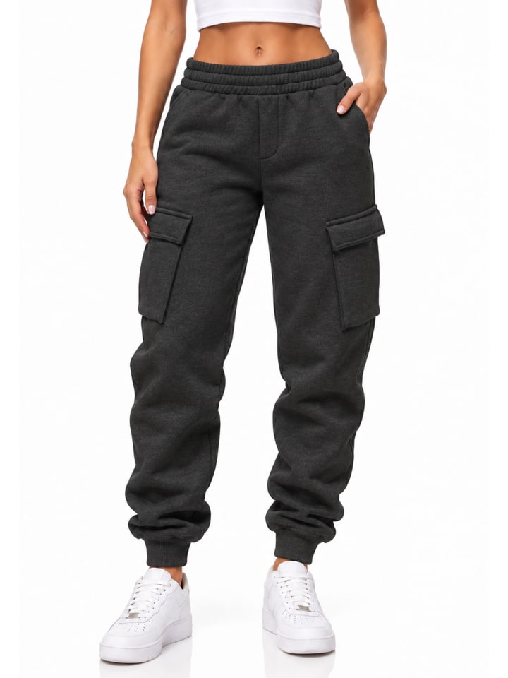 Jogginghose - als Cargohose - Lange Trainingshose Sweatpants in Dunkelgrau