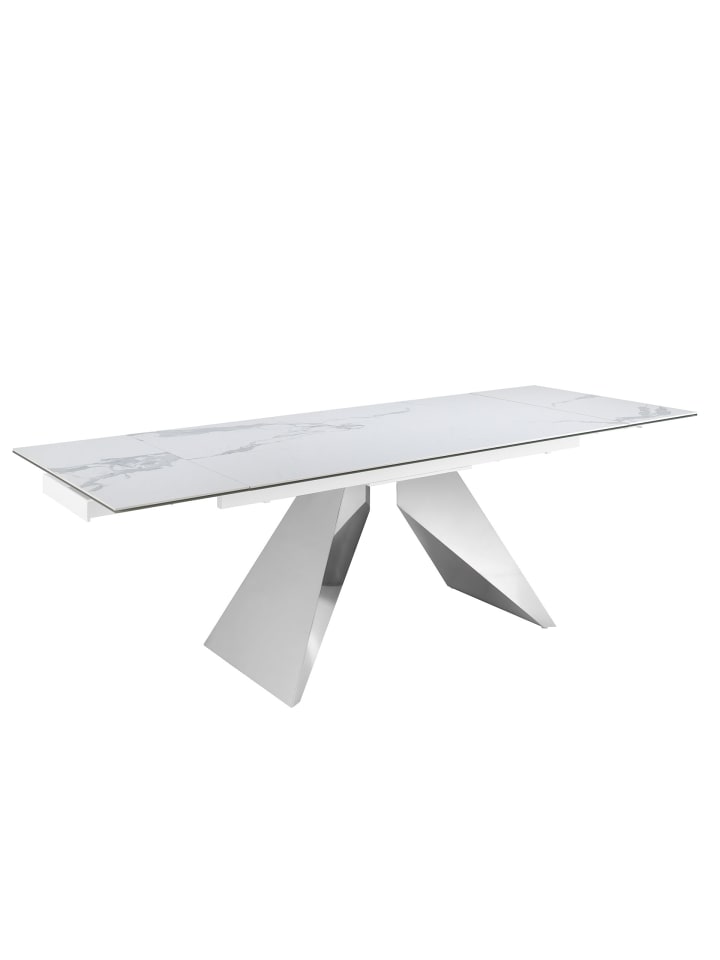 Ausziehbarer Esstisch 1116 in Weiß/Stahl – (B)160 x (T)90 x (H)76 cm