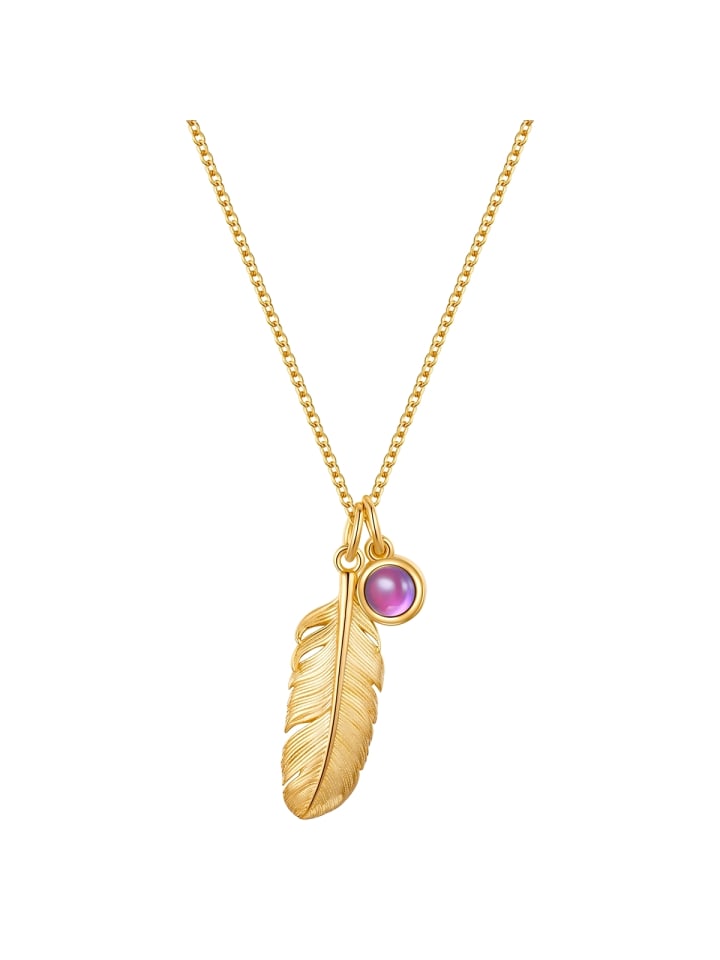 Halskette Feder aus Sterling Silber mit Amethyst in gelbgold