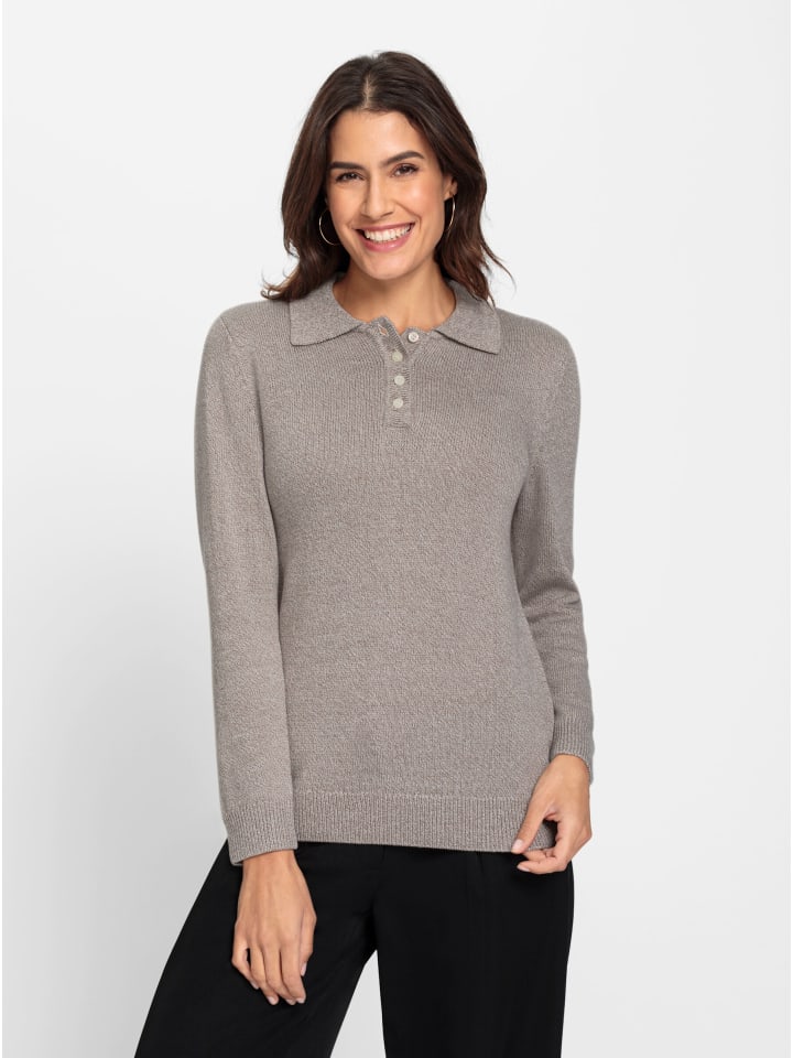 Polopullover in taupe-meliert