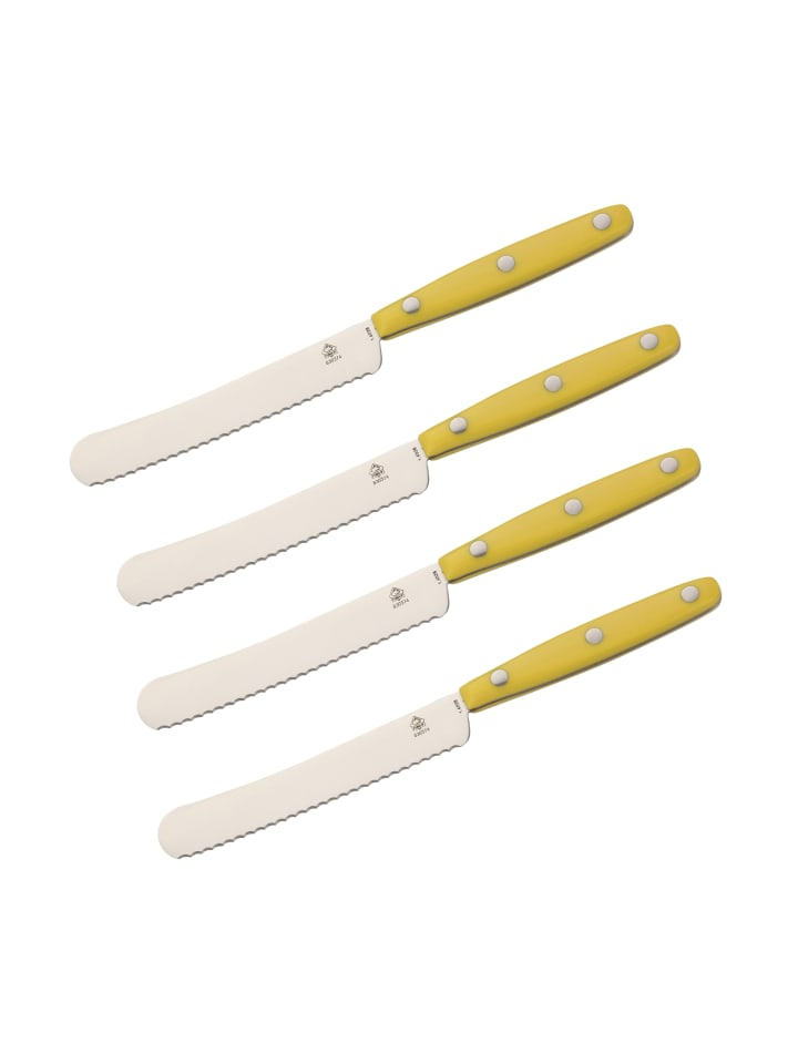 4-er Set PUMA Buckelmesser mit Wellenschliff, ABS Griff in gelb