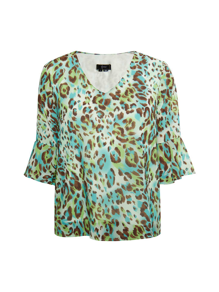 Damen Blusenshirt in Türkis Mehrfarbig